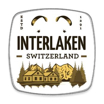 Interlaken Switzerland – Paragliding & Alps - Square fridge magnet - white - Front