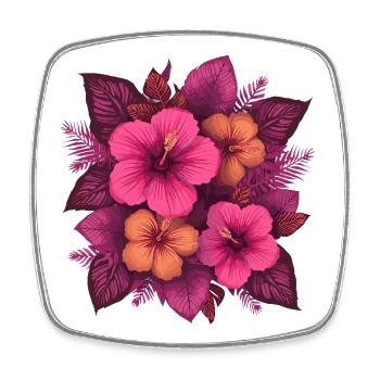 Hibiskus Floralbouquet Pink Orange - Viereckiger Kühlschrankmagnet - Weiß - Vorne