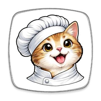 Motif de dessin animé Chat Chef mignon - Magnet carré - blanc - Devant