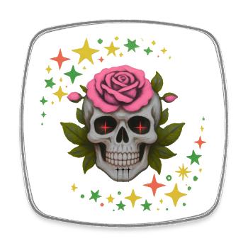 Red eyes skull and roses T-Shirt design. - Square fridge magnet - white - Front