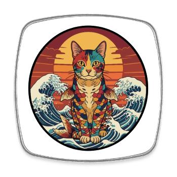 Koi-Katzen-Sonnenuntergangswellen - Viereckiger Kühlschrankmagnet - Weiß - Vorne