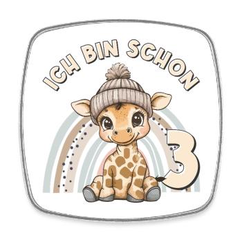 3. Geburtstag Giraffe Regenbogen Süß Niedlich - Viereckiger Kühlschrankmagnet - Weiß - Vorne