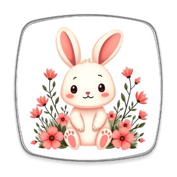 Kaninche mit Blumen - Viereckiger Kühlschrankmagnet - Weiß - Vorne