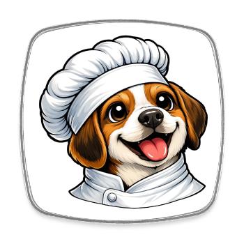 Chef Beagle joyeux Cuisine de dessins animés de bonne humeur - Magnet carré - blanc - Devant