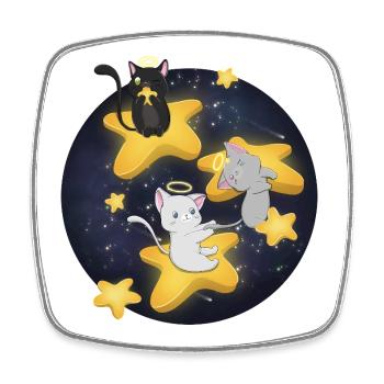Kawaii Space Cats Sitting Stars Shirt - Viereckiger Kühlschrankmagnet - Weiß - Vorne