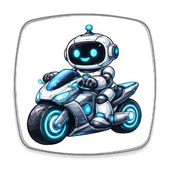 Roboter auf Motorrad - Viereckiger Kühlschrankmagnet - Weiß - Vorne