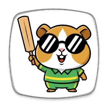Cooler Hamster Mit Cricket Schlaeger - Viereckiger Kühlschrankmagnet - Weiß - Vorne