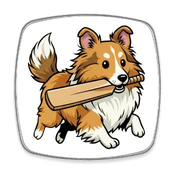 Shetland Sheepdog Dog With Cricket Bat - Square fridge magnet - white - Front