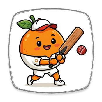 Funny orange playing cricket - Square fridge magnet - white - Front