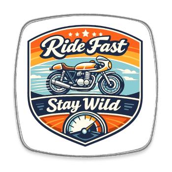 Ride Fast Stay Wild Motorrad Badge - Viereckiger Kühlschrankmagnet - Weiß - Vorne