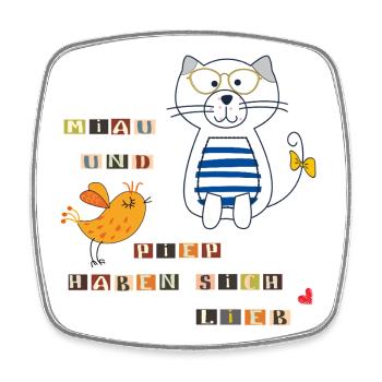 Katze und Vogel - Viereckiger Kühlschrankmagnet - Weiß - Vorne