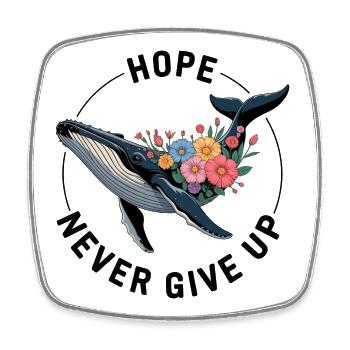 NEVER GIVE UP • FAN SHIRT - Square fridge magnet - white - Front