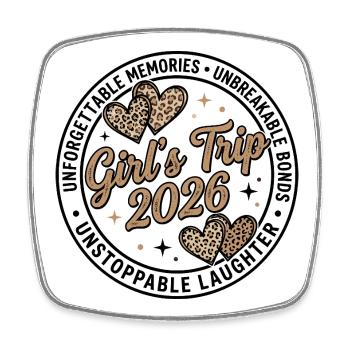 Voyage de filles 2026 Cœurs de léopard - Magnet carré - blanc - Devant