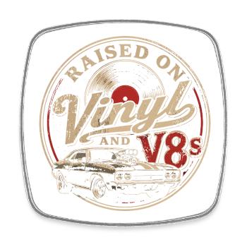 Leidenschaft für Vinyl- und V8-Autos - Viereckiger Kühlschrankmagnet - Weiß - Vorne