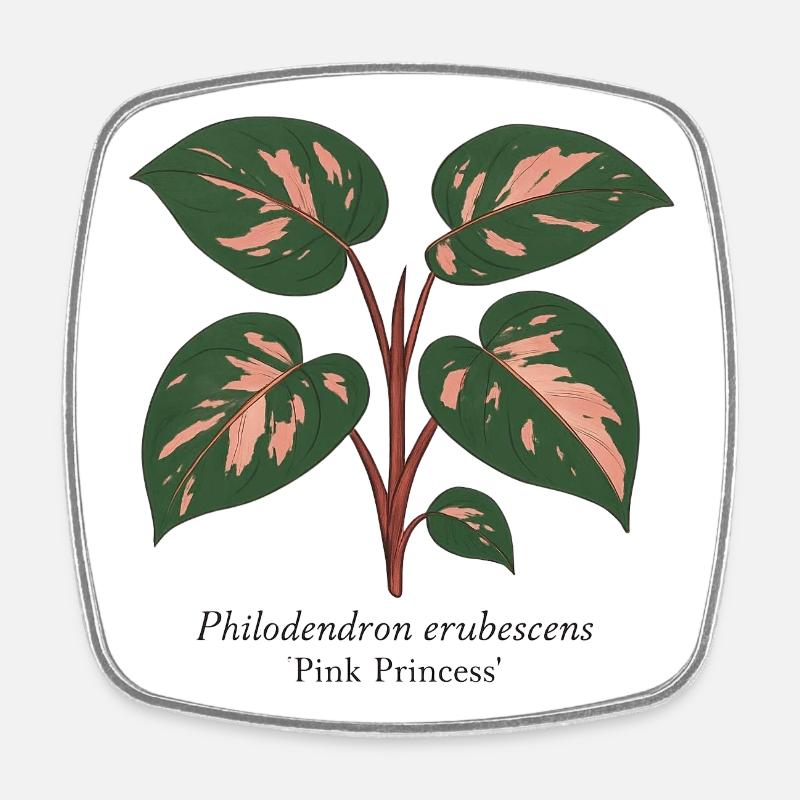 Stylish Plant - Philodendron Pink Princess - Square fridge magnet - white