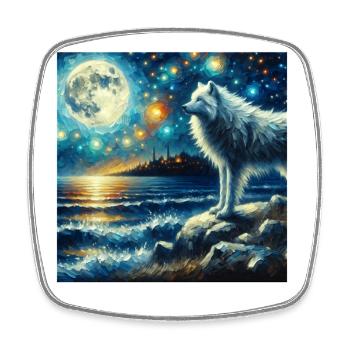 Nuit étoilée du Loup Arctique - Magnet carré - blanc - Devant