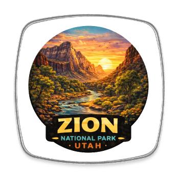 Zion National Park Utah Desert Sunset Tents - Square fridge magnet - white - Front