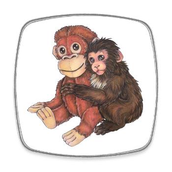 Cute Monkey with Supoort Animal Plush Toy - Square fridge magnet - white - Front