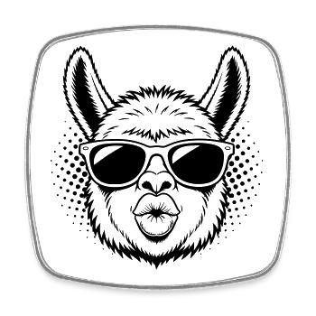 Cooles Alpaka mit Sonnenbrille Kussmund - Viereckiger Kühlschrankmagnet - Weiß - Vorne