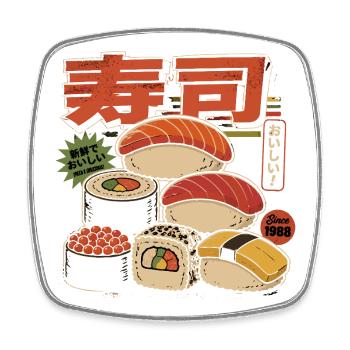 Sushi Retro Japan Style Illustration - Square fridge magnet - white - Front