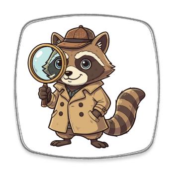 Raccoon detective with magnifying glass - Square fridge magnet - white - Front