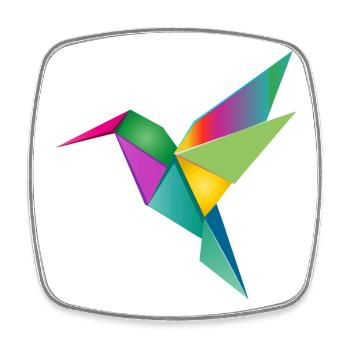 Motif coloré de géométrie de colibri en origami - Magnet carré - blanc - Devant