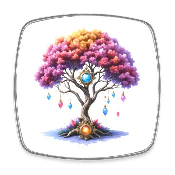 Tree of Gems and Colorful Flowers - Square fridge magnet - white - Front