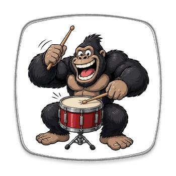 Gorilla am Schlagzeug Trommel - Viereckiger Kühlschrankmagnet - Weiß - Vorne