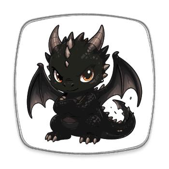 Schwarzer Drachen-Chibi mit Flügeln - Viereckiger Kühlschrankmagnet - Weiß - Vorne