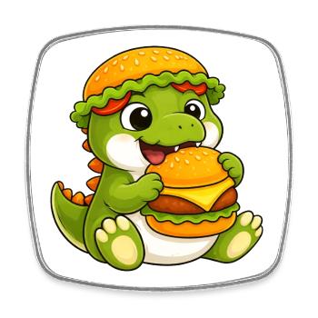 Cute T-Rex Cartoon Dino Burger Fast Food Reptile - Square fridge magnet - white - Front