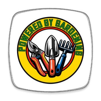 Jardinage, cercle de logo avec outils - Magnet carré - blanc - Devant