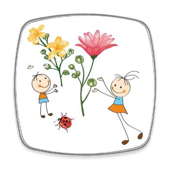 Acclamations d’enfants avec des fleurs colorées - Magnet carré - blanc - Devant