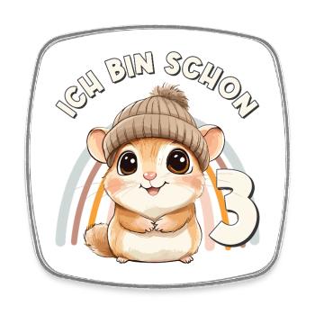 3. Geburtstag Hamster Regenbogen Süß Niedlich - Viereckiger Kühlschrankmagnet - Weiß - Vorne