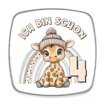 4th Birthday Giraffe Rainbow Cute Cute - Square fridge magnet - white - Front