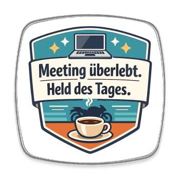 Meeting Überlebt – Held Des Tages Badge - Viereckiger Kühlschrankmagnet - Weiß - Vorne