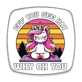 Unicorn Meditation Retro Sunset - Square fridge magnet - white - Front