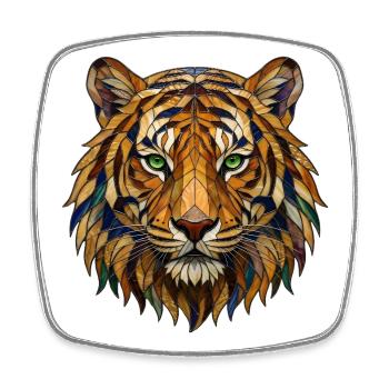 Buntglas-Tigerporträt-Mosaikkunst - Viereckiger Kühlschrankmagnet - Weiß - Vorne