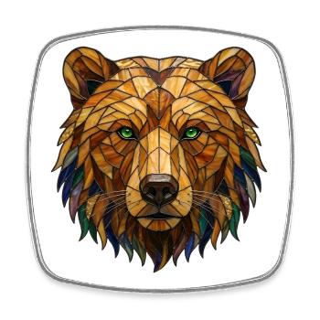 Portrait d’ours en vitrail mosaïque - Magnet carré - blanc - Devant