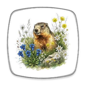 Alpen Murmeltier Edelweiß Natur Aquarell - Viereckiger Kühlschrankmagnet - Weiß - Vorne