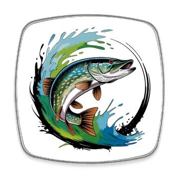 Pêche au brochet - Magnet carré - blanc - Devant