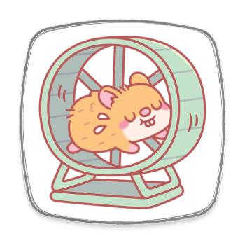 Cute Hamster Running on Wheel - Square fridge magnet - white - Front