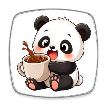 Süßer Panda Kaffeetrinker Kaffeeliebhaber Cartoon - Viereckiger Kühlschrankmagnet - Weiß - Vorne