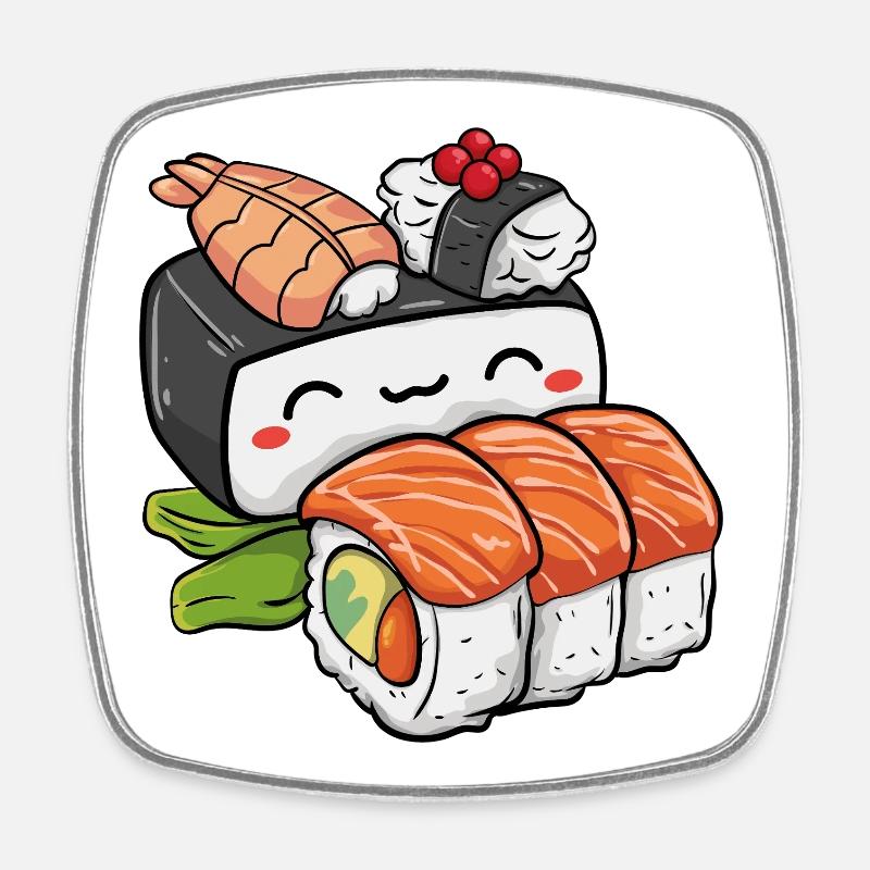 Kawaii sushi - Square fridge magnet - white