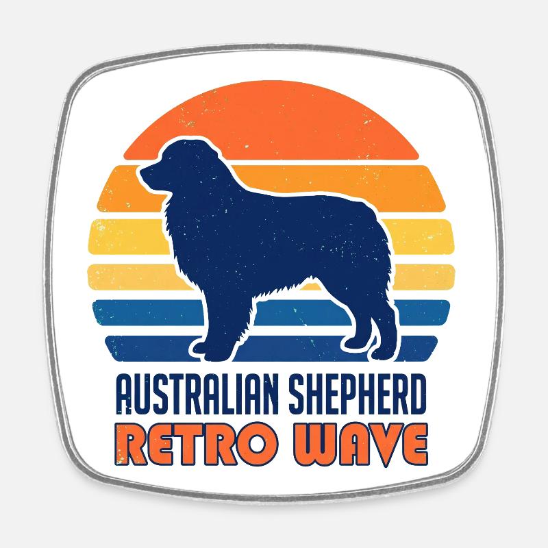 Retro Wave Aussie: Vintage Australian Shepherd - Square fridge magnet - white