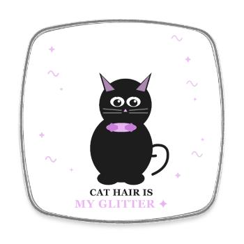 Glitzernder Katzen-Anhänger mit lila Halsband - Viereckiger Kühlschrankmagnet - Weiß - Vorne