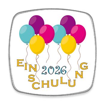 Inscription à l’école avec ballons colorés - Magnet carré - blanc - Devant