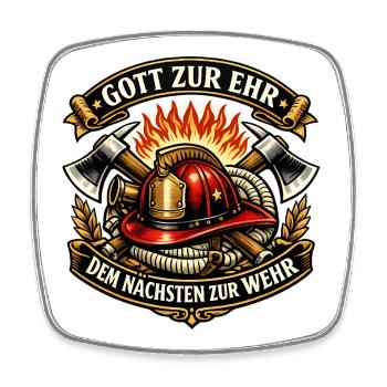 Feuerwehr Emblem Flammenhelm - Viereckiger Kühlschrankmagnet - Weiß - Vorne
