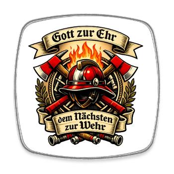Feuerwehr Abzeichen Flammendes Wappen - Viereckiger Kühlschrankmagnet - Weiß - Vorne