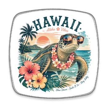Hawaii Schildkröte mit Sonnenbrille - Viereckiger Kühlschrankmagnet - Weiß - Vorne