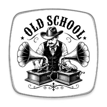 Old School DJ with Gramophone - Square fridge magnet - white - Front